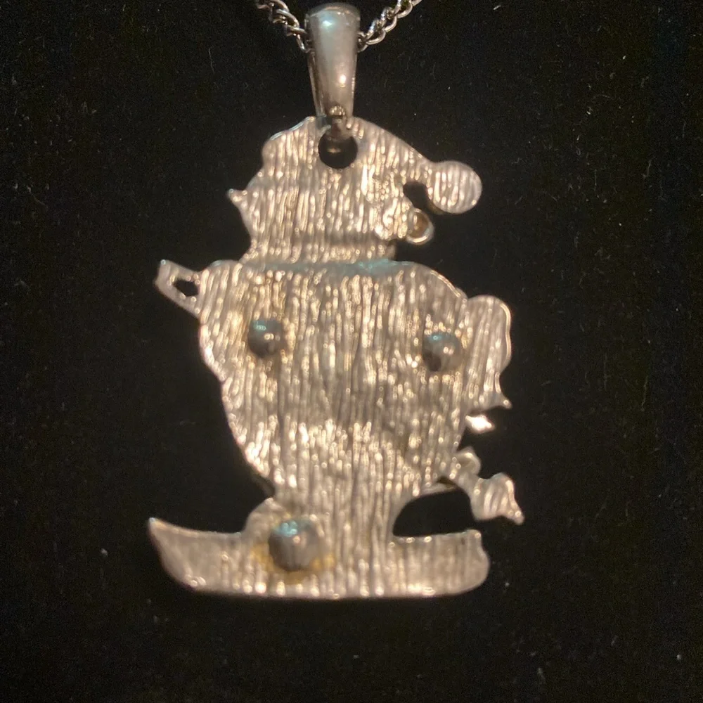 SNOWMAN PENDANT WITH SILVER TONE CHAIN NECKLACE AND SNOWMAN PIN - BOTH UNSIGNED